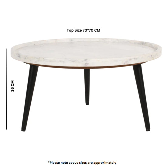 Opal Marble Top Coffee Table In White With Black Metal Legs
