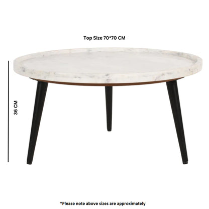 Opal Marble Top Coffee Table In White With Black Metal Legs