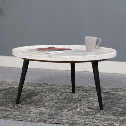 Opal Marble Top Coffee Table In White With Black Metal Legs