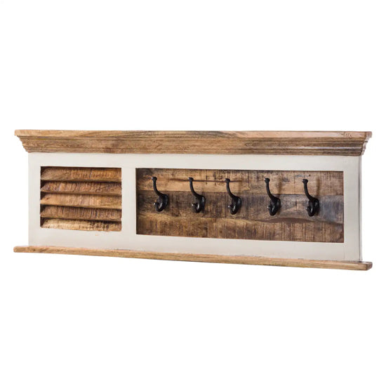 Alfie Solid Mango Wood Shoe Rack With Coat Hanger In Oak