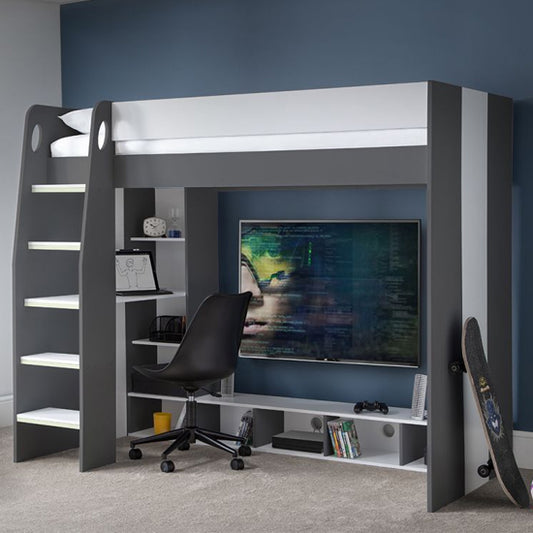 Nebula Wooden Gaming Bunk Bed In Charcoal And White