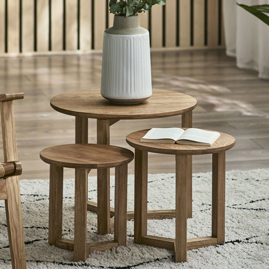 Nidri Wooden Nest Of 2 Tables In Solid Oak