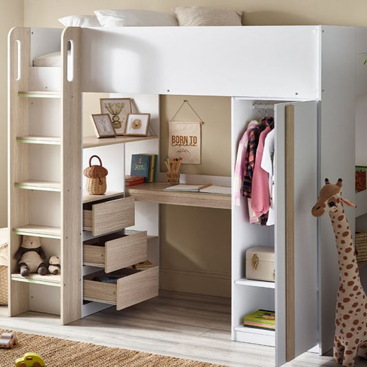 Ocean Wooden Highsleeper Bunk Bed In White And Oak
