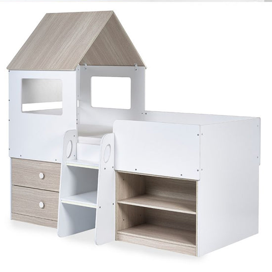 Orpheus Wooden Midsleeper Bunk Bed In Pale Wood And White