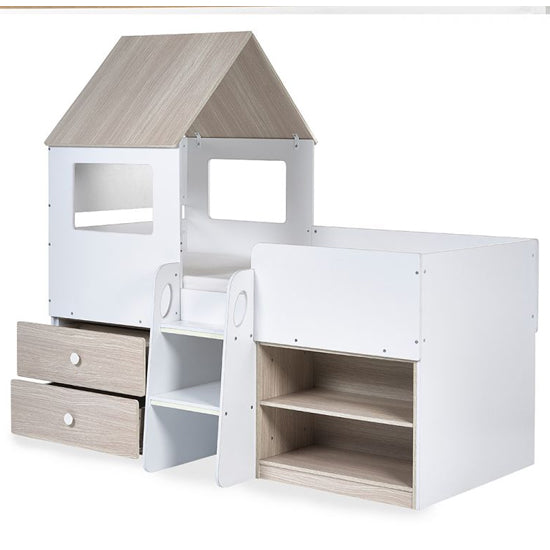 Orpheus Wooden Midsleeper Bunk Bed In Pale Wood And White