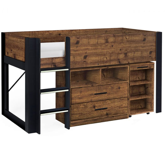 Otis Wooden Midsleeper Bunk Bed In Urban Rustic And Black