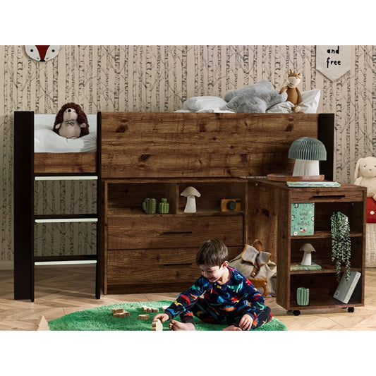 Otis Wooden Midsleeper Bunk Bed In Urban Rustic And Black