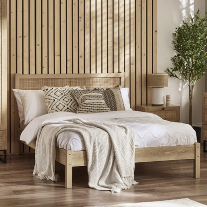 Padstow Wooden Rattan King Size Bed In Oak