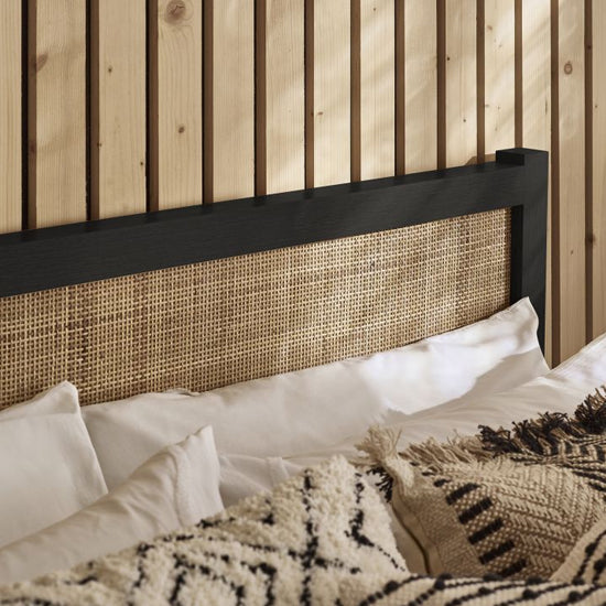 Padstow Wooden Rattan King Size Bed In Black