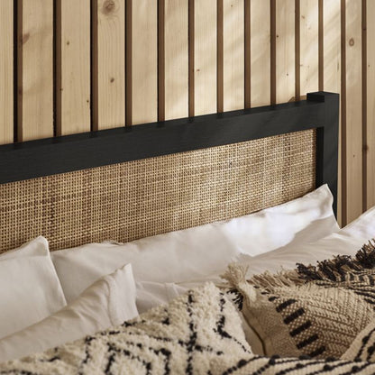 Padstow Wooden Rattan King Size Bed In Black