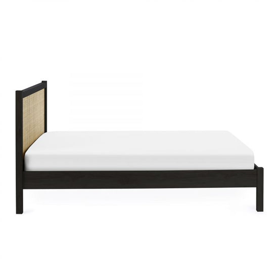 Padstow Wooden Rattan King Size Bed In Black