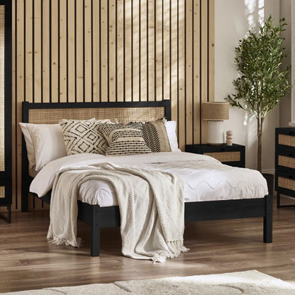 Padstow Wooden Rattan King Size Bed In Black