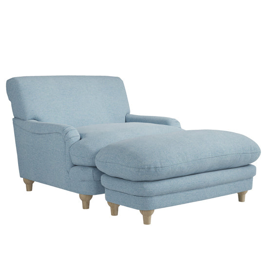 Plumpton Weave Fabric Footstool In Duck Egg Blue