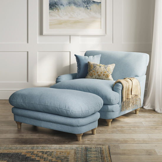 Plumpton Weave Fabric Footstool In Duck Egg Blue