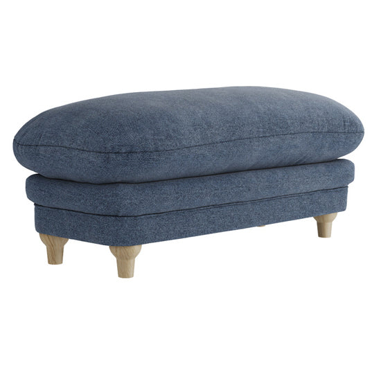 Plumpton Weave Fabric Footstool In Denim Blue