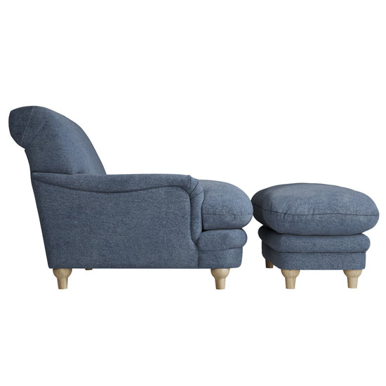 Plumpton Weave Fabric Footstool In Denim Blue