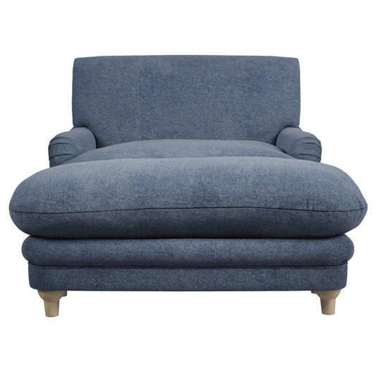 Plumpton Weave Fabric Footstool In Denim Blue