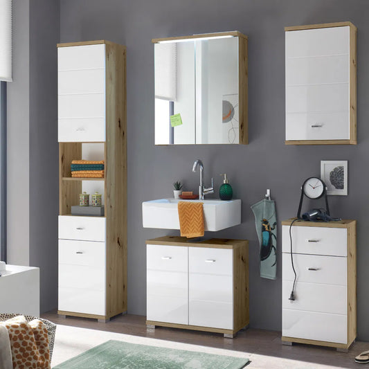 Pool Wooden Bathroom Storage Cabinet In Artisan Oak And White