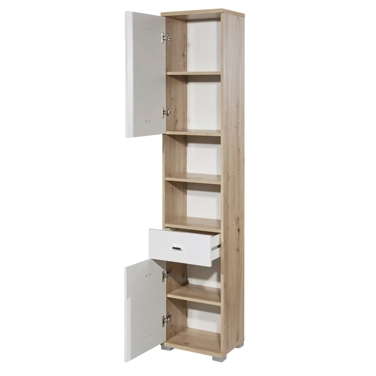 Pool Tall Wooden Bathroom Storage Cabinet In Artisan Oak And White