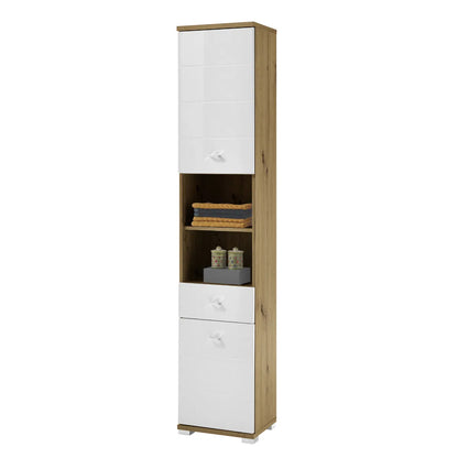 Pool Tall Wooden Bathroom Storage Cabinet In Artisan Oak And White