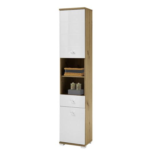 Pool Tall Wooden Bathroom Storage Cabinet In Artisan Oak And White