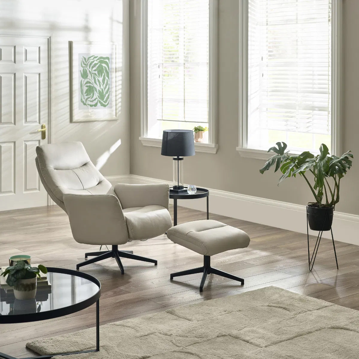 Priya Fabric Recliner Chair And Stool In Grey