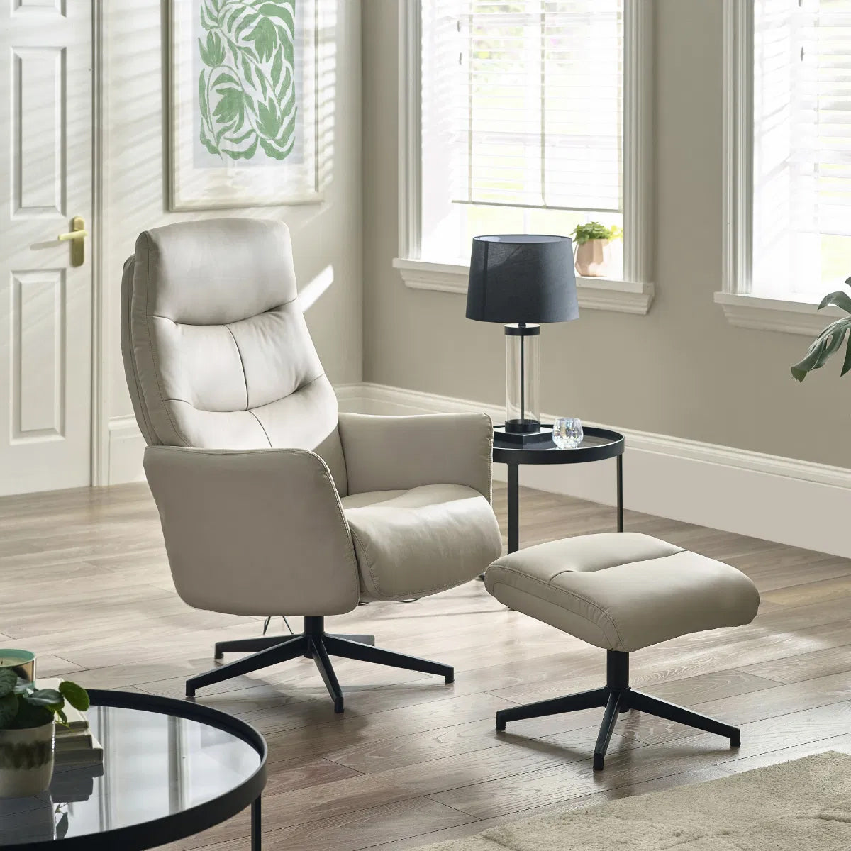 Priya Fabric Recliner Chair And Stool In Grey