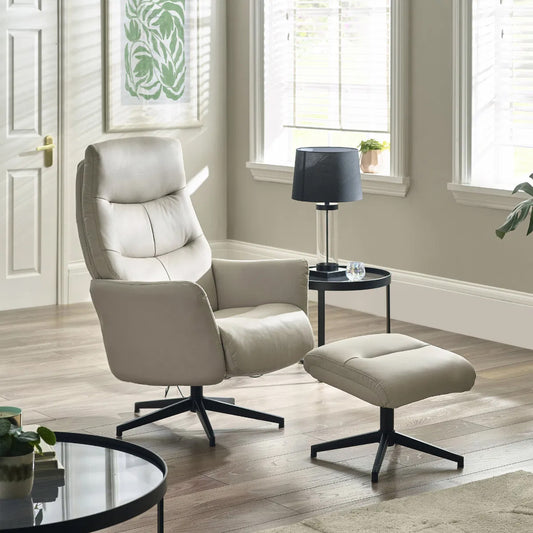 Priya Fabric Recliner Chair And Stool In Grey