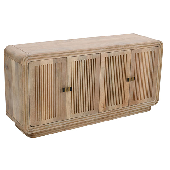 Hudson Carved Mango Wood Large Sideboard With 4 Doors In Natural Oak