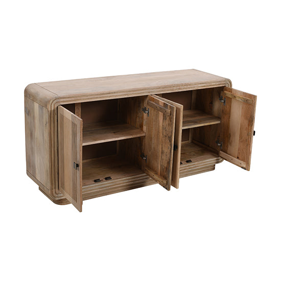 Hudson Carved Mango Wood Large Sideboard With 4 Doors In Natural Oak