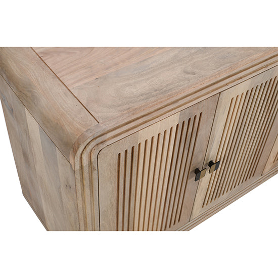 Hudson Carved Mango Wood Large Sideboard With 4 Doors In Natural Oak