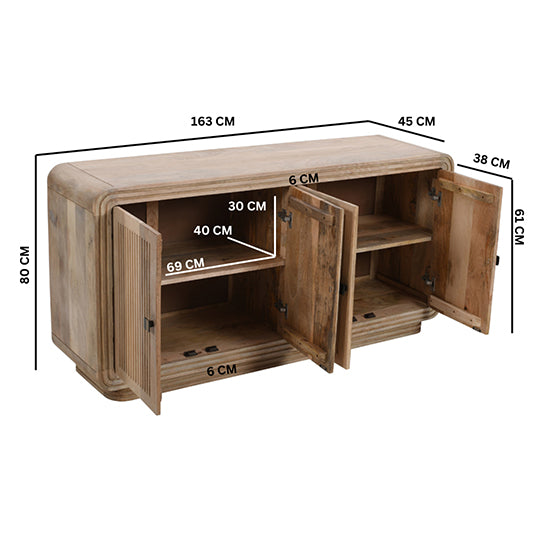 Hudson Carved Mango Wood Large Sideboard With 4 Doors In Natural Oak