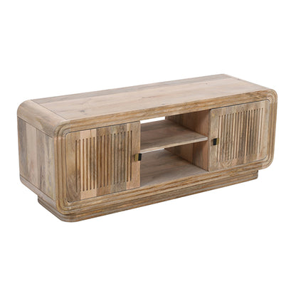 Hudson Carved Mango Wood TV Stand With 2 Doors In Natural Oak