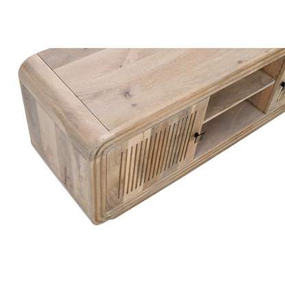 Hudson Carved Mango Wood TV Stand With 2 Doors In Natural Oak
