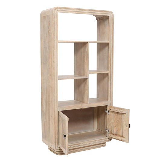 Hudson Carved Mango Wood Bookcase In Natural Oak