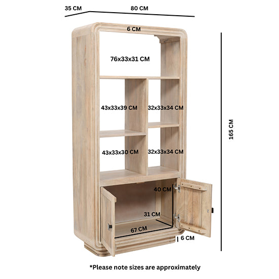 Hudson Carved Mango Wood Bookcase In Natural Oak