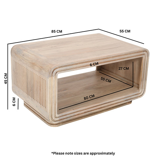 Hudson Carved Mango Wood Coffee Table In Natural Oak