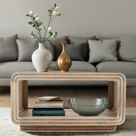Hudson Carved Mango Wood Coffee Table In Natural Oak