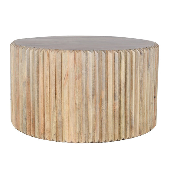 Hudson Carved Mango Wood Round Coffee Table In Natural Oak