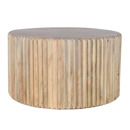 Hudson Carved Mango Wood Round Coffee Table In Natural Oak