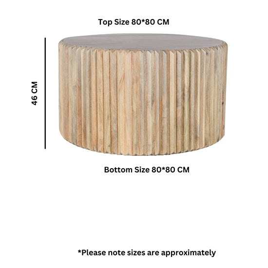Hudson Carved Mango Wood Round Coffee Table In Natural Oak