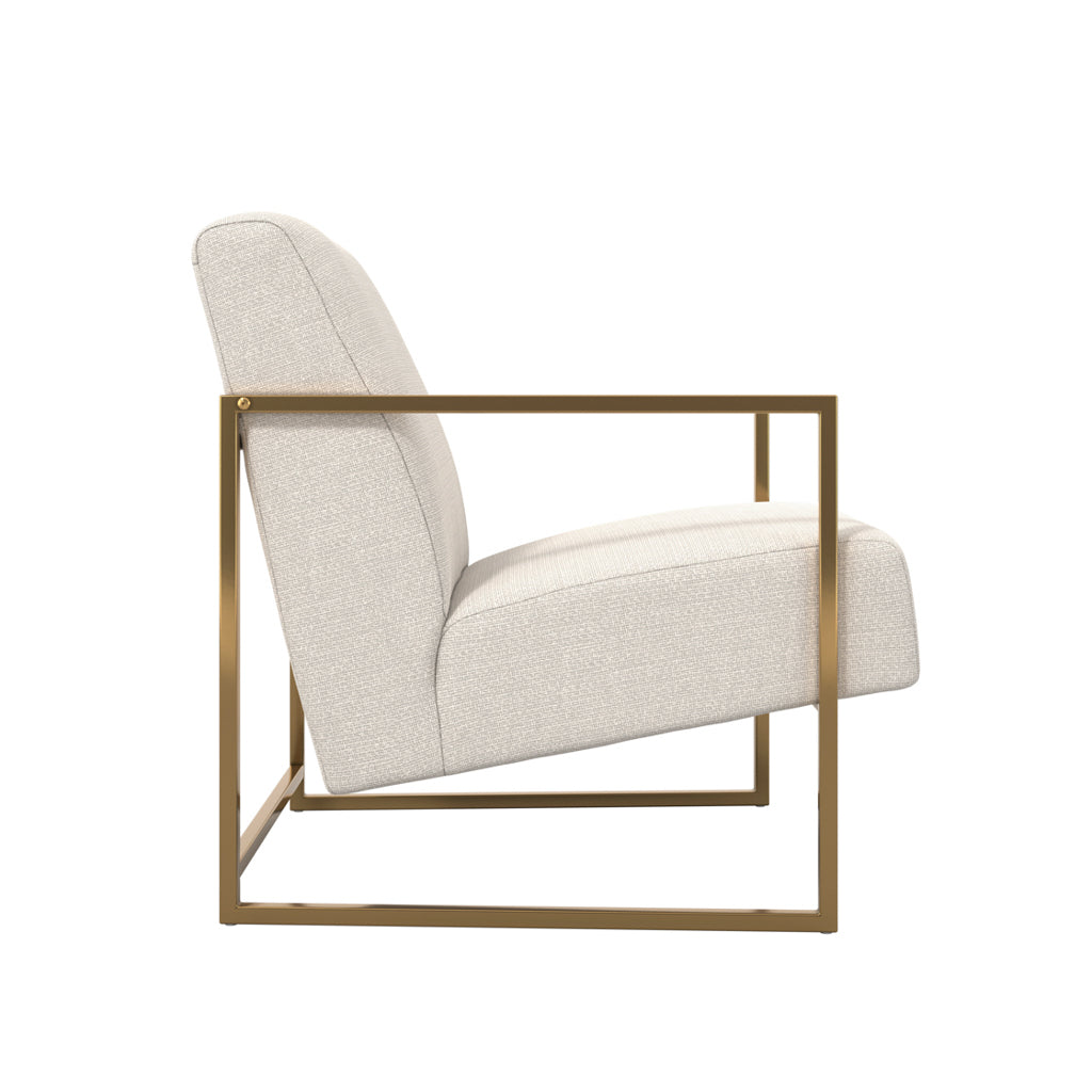 Ritz Tweed Fabric Amrchair in Beige With Gold Metal Frame