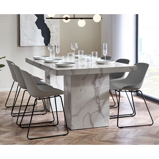 Rome Wooden Dining Table In White Marble Effect