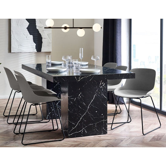 Rome Wooden Dining Table In Black Marble Effect