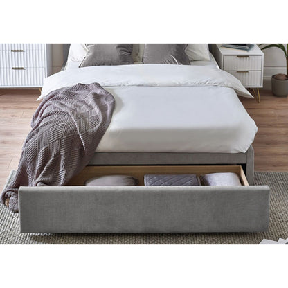 Savannah Fabric King Size Bed With Drawer In Grey