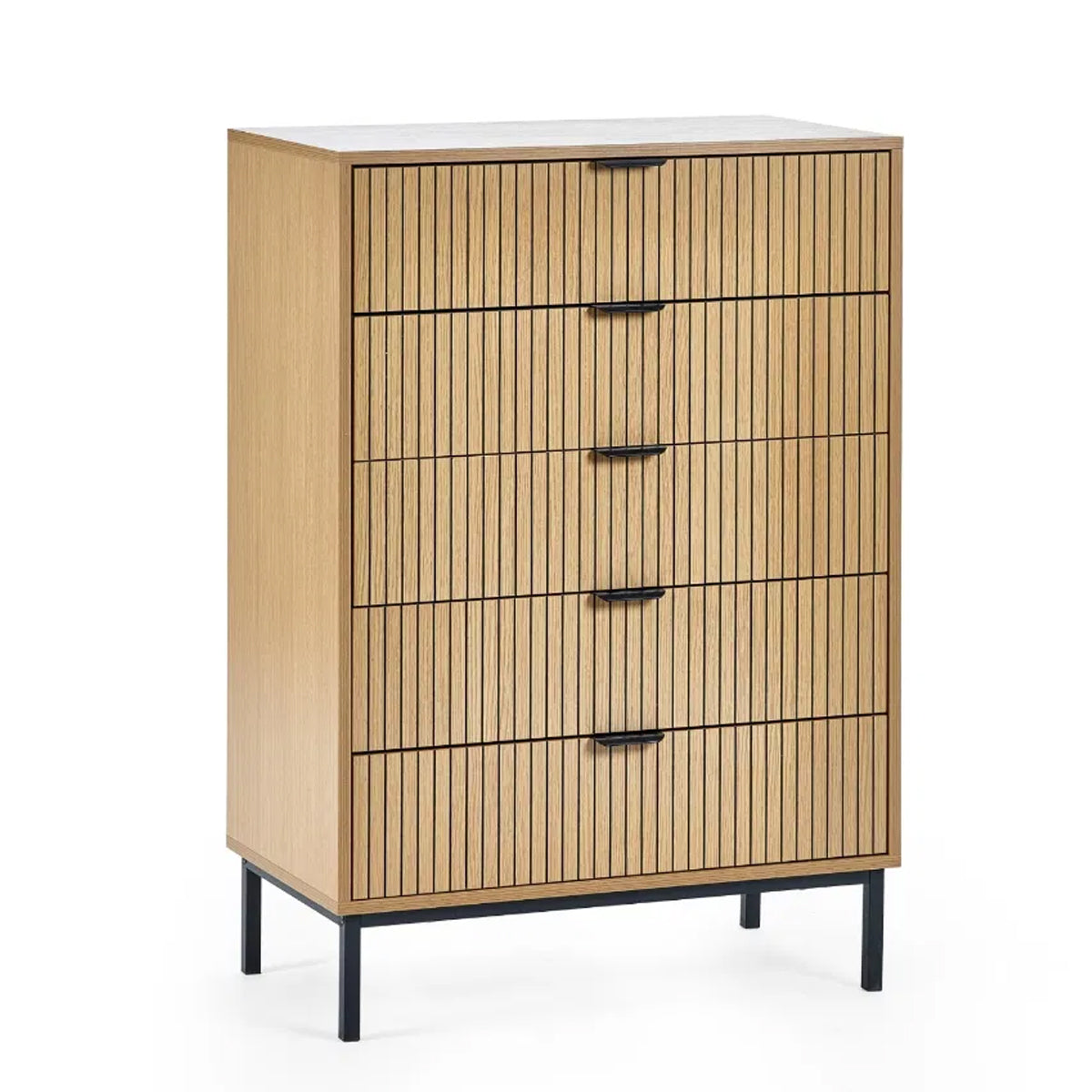 Sia Tall Wooden Chest Of 5 Drawers In Oak