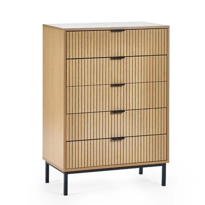 Sia Tall Wooden Chest Of 5 Drawers In Oak