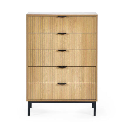 Sia Tall Wooden Chest Of 5 Drawers In Oak