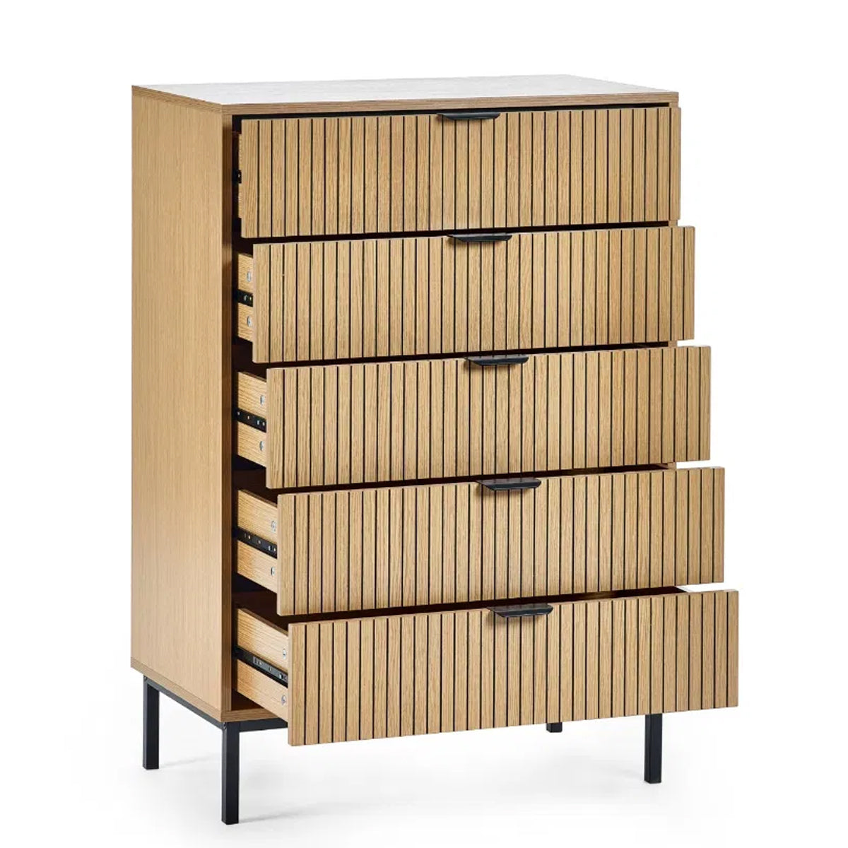 Sia Tall Wooden Chest Of 5 Drawers In Oak