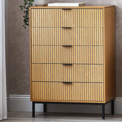Sia Tall Wooden Chest Of 5 Drawers In Oak
